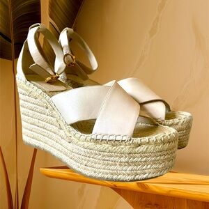 Tory Burch Selby Leather Platform Espadrille Wedges Women